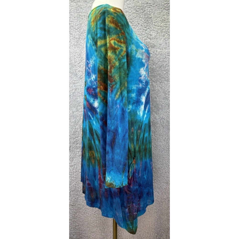 Womens Tie Dye Print Asymmetrical Tunic Top Long Line Pockets V Neck - Picture 2 of 10